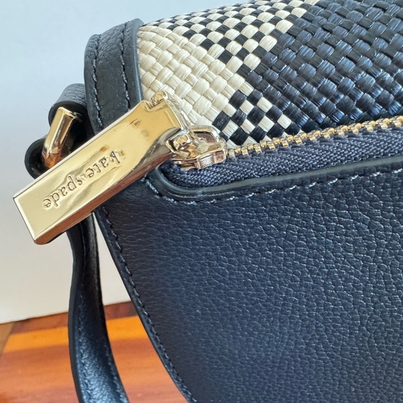 Kate Spade New York Luna Crossbody Bag Gingham Woven Straw Crescent Blue/ White - Picture 14 of 16